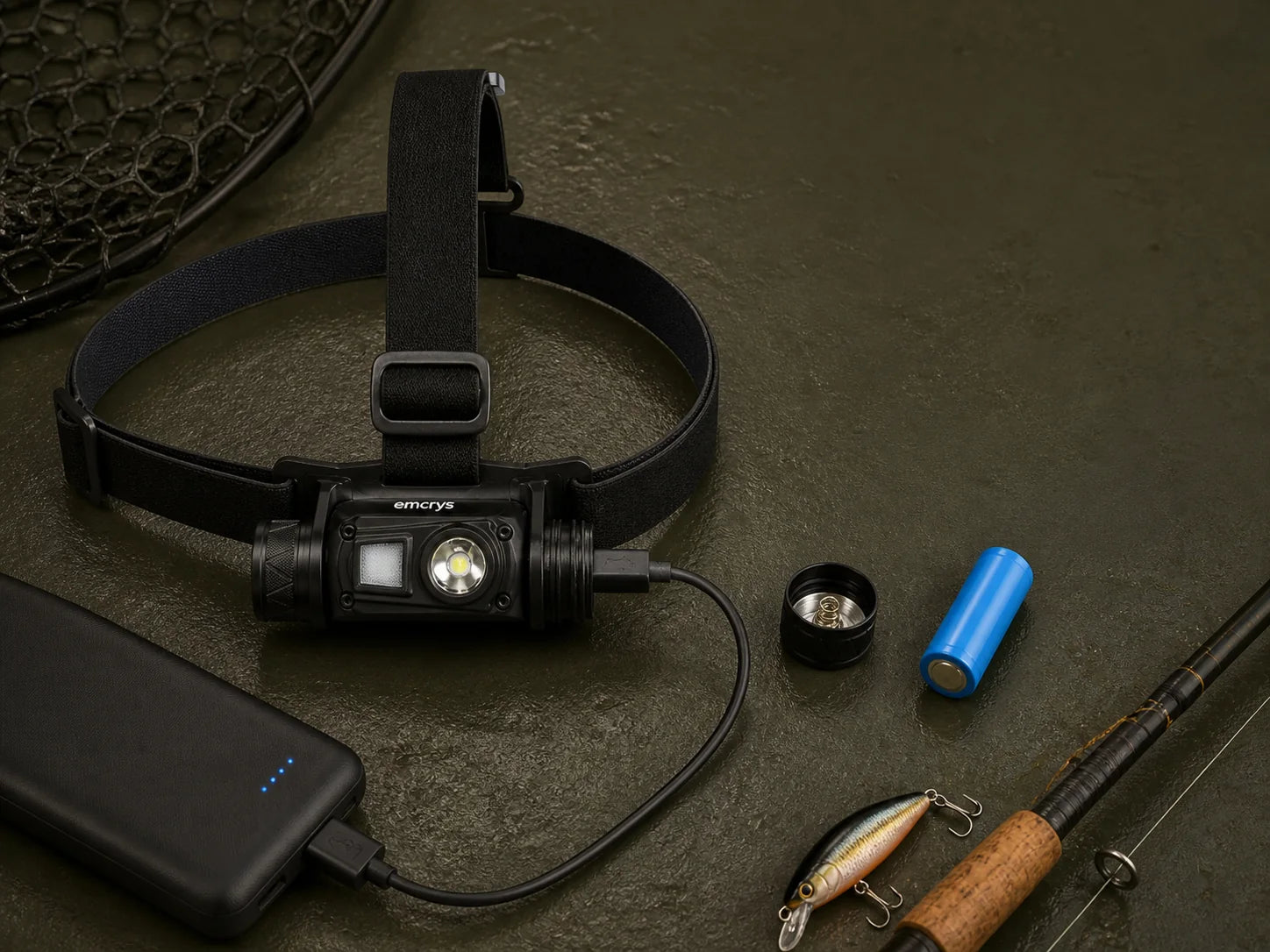 USB-C kábellel töltött emcrys fejlámpa cserélhető akkumulátorral